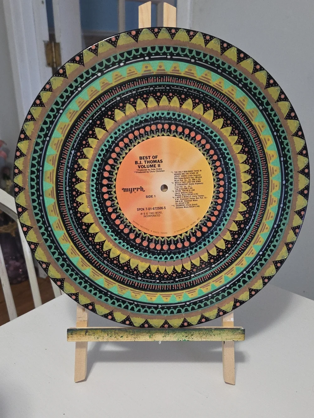 Hand-Painted Vinyl Record Mandala
